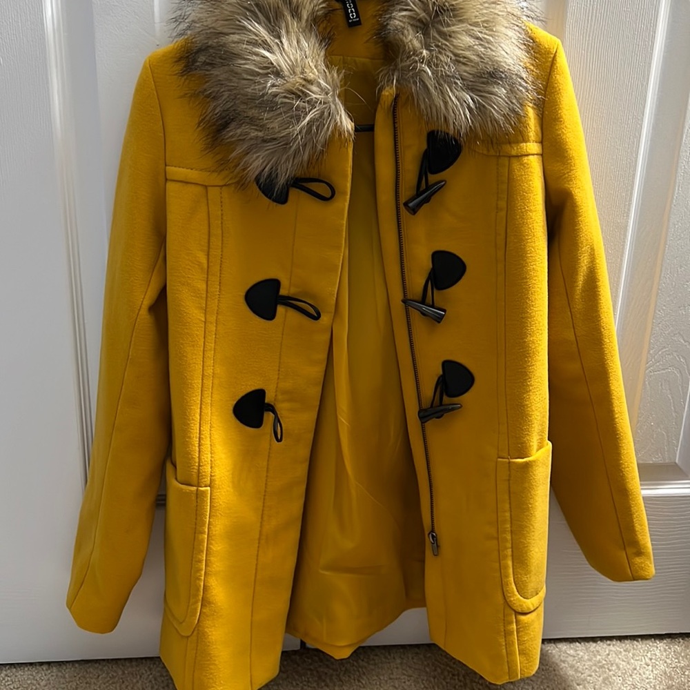 H&M mustard duffle coat size 6